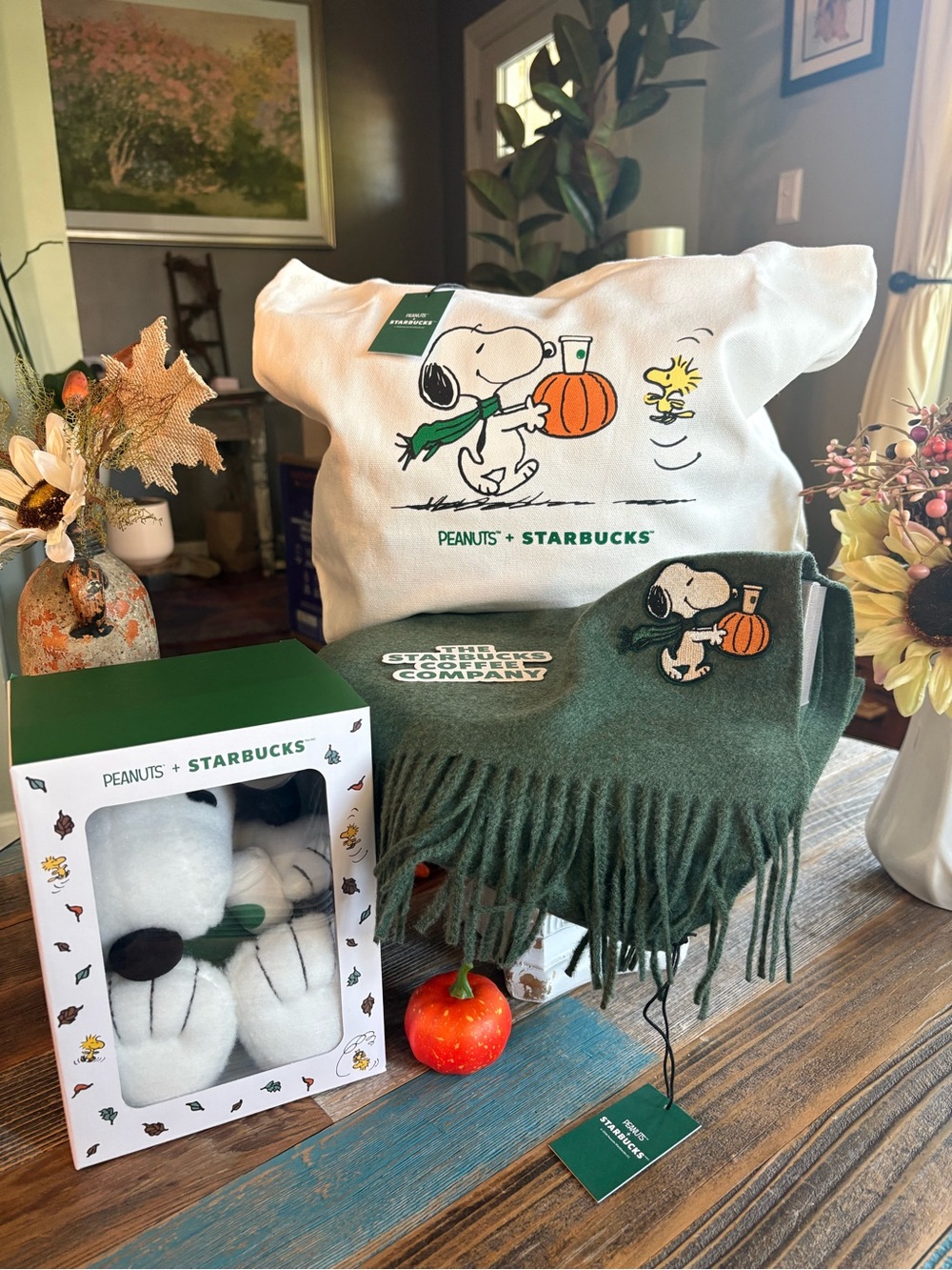 Peanuts x Starbucks Fall Snoopy Collector Bundle — Barista Plush, Scarf & Tote
